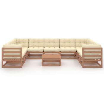 10-tlg. Garten-Lounge-Set mit Kissen Honigbraun Massivholz