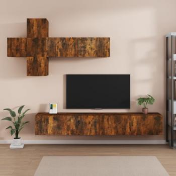 ARDEBO.de - 7-tlg. TV-Schrank-Set Räuchereiche Holzwerkstoff