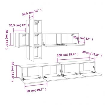 7-tlg. TV-Schrank-Set Braun Eichen-Optik Holzwerkstoff