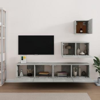 4-tlg. TV-Schrank-Set Betongrau Holzwerkstoff