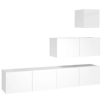 4-tlg. TV-Schrank-Set Hochglanz-Weiß Holzwerkstoff