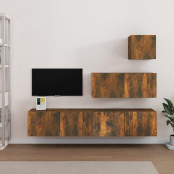 ARDEBO.de - 4-tlg. TV-Schrank-Set Räuchereiche Holzwerkstoff