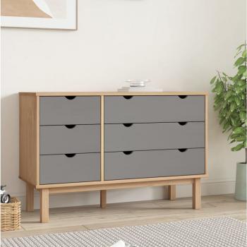 ARDEBO.de - Schubladenschrank OTTA Braun & Grau 111x43x73,5 cm Massivholz