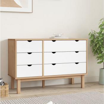 ARDEBO.de - Schubladenschrank OTTA Braun & Weiß 111x43x73,5 cm Massivholz