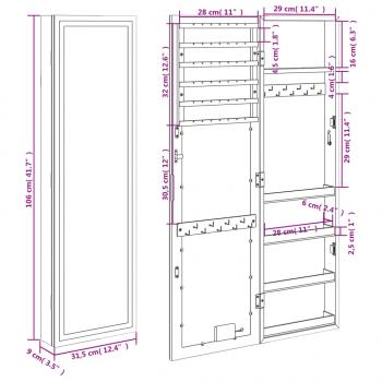 Spiegel-Schmuckschrank mit LED-Beleuchtung Wandmontage