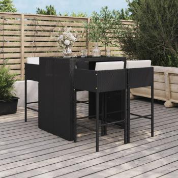 ARDEBO.de - 5-tlg. Gartenbar-Set mit Kissen Schwarz Poly Rattan