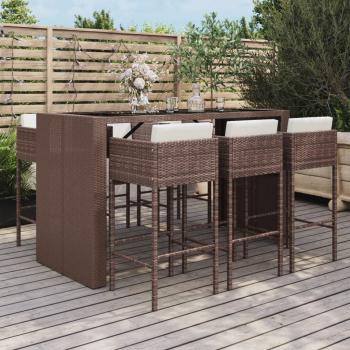 ARDEBO.de - 7-tlg. Gartenbar-Set mit Kissen Braun Poly Rattan