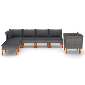 7-tlg. Garten-Lounge-Set Poly Rattan und Eukalyptusholz Grau