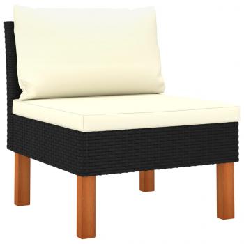 7-tlg. Garten-Lounge-Set Poly Rattan Eukalyptusholz Schwarz