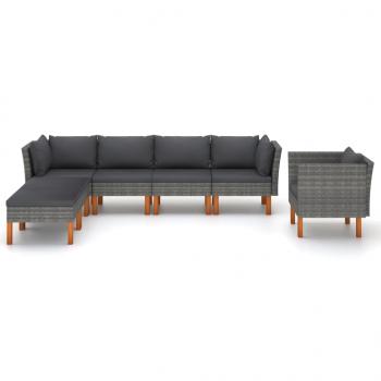 7-tlg. Garten-Lounge-Set Poly Rattan und Eukalyptusholz Grau