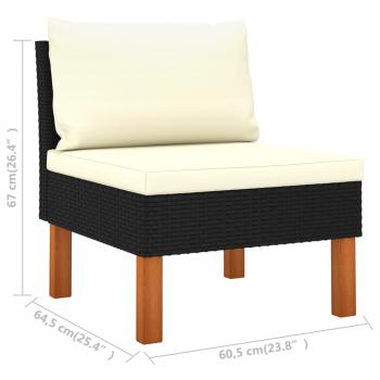 7-tlg. Garten-Lounge-Set Poly Rattan Eukalyptusholz Schwarz