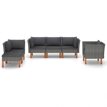 6-tlg. Garten-Lounge-Set Poly Rattan und Eukalyptusholz Grau