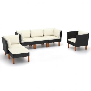 ARDEBO.de - 6-tlg. Garten-Lounge-Set Poly Rattan Eukalyptusholz Schwarz