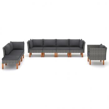 8-tlg. Garten-Lounge-Set Poly Rattan und Eukalyptusholz Grau