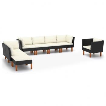 ARDEBO.de - 8-tlg. Garten-Lounge-Set Poly Rattan Eukalyptusholz Schwarz