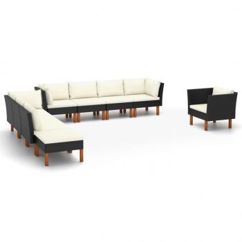 ARDEBO.de - 9-tlg. Garten-Lounge-Set Poly Rattan Eukalyptusholz Schwarz