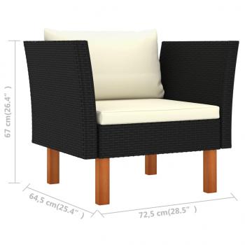 9-tlg. Garten-Lounge-Set Poly Rattan Eukalyptusholz Schwarz