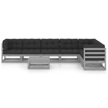 8-tlg. Garten-Lounge-Set mit Kissen Grau Massivholz Kiefer