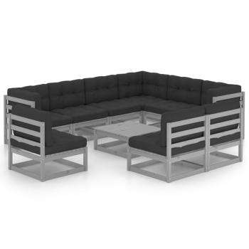 ARDEBO.de - 10-tlg. Garten-Lounge-Set mit Kissen Grau Massivholz Kiefer