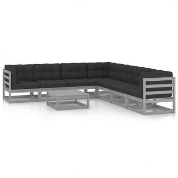 ARDEBO.de - 8-tlg. Garten-Lounge-Set mit Kissen Grau Massivholz Kiefer