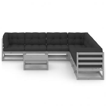 8-tlg. Garten-Lounge-Set mit Kissen Grau Massivholz Kiefer