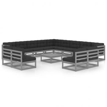 ARDEBO.de - 14-tlg. Garten-Lounge-Set mit Kissen Grau Massivholz Kiefer