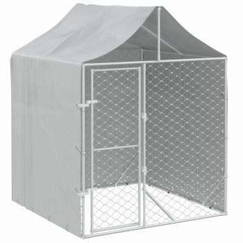 Outdoor-Hundezwinger mit Dach Silber 2x2x2,5 m Verzinkter Stahl