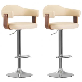 ARDEBO.de - Barhocker 2 Stk. Creme Bugholz und Kunstleder