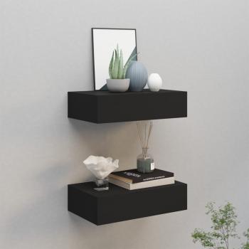 ARDEBO.de - Wandregale mit Schubladen 2 Stk. Schwarz 40x23,5x10 cm MDF