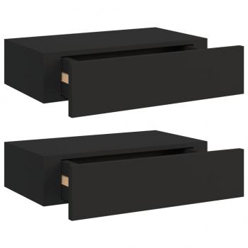 Wandregale mit Schubladen 2 Stk. Schwarz 40x23,5x10 cm MDF