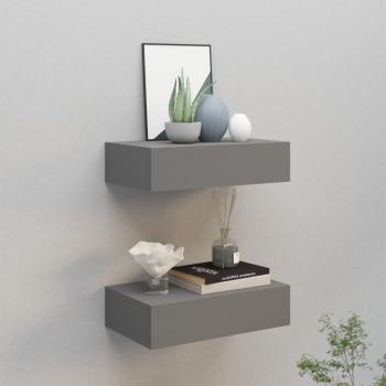 ARDEBO.de - Wandregale mit Schubladen 2 Stk. Grau 40x23,5x10 cm MDF