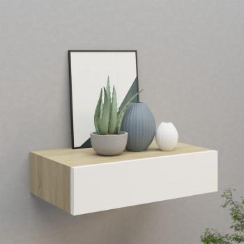 ARDEBO.de - Wandregal mit Schublade Eichen-Optik und Weiß 40x23,5x10 cm MDF