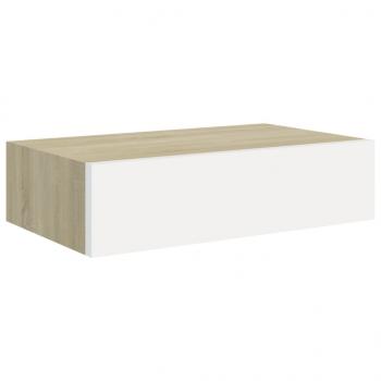 Wandregal mit Schublade Eichen-Optik und Weiß 40x23,5x10 cm MDF