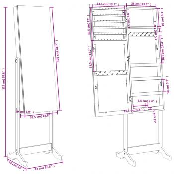 Spiegel-Schmuckschrank Freistehend Weiß 42x38x152 cm