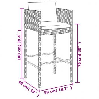 5-tlg. Gartenbar-Set mit Kissen Braun Poly Rattan