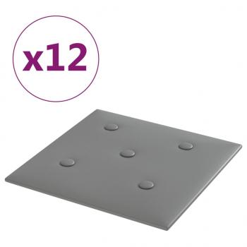 Wandpaneele 12 Stk. Grau 30x30 cm Kunstleder 1,08 m²