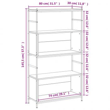 Bücherregal Grau Sonoma 80x30x145,5 cm Holzwerkstoff und Eisen