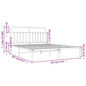 Bettgestell mit Kopfteil Metall Weiß 180x200 cm