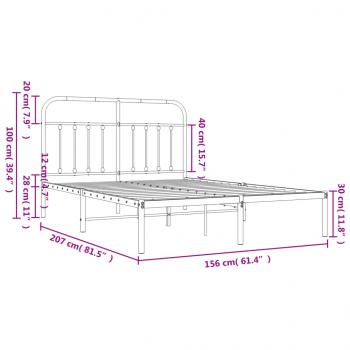 Bettgestell mit Kopfteil Metall Schwarz 150x200 cm