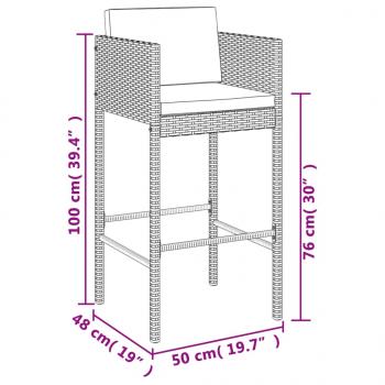 9-tlg. Gartenbar-Set mit Kissen Grau Poly Rattan