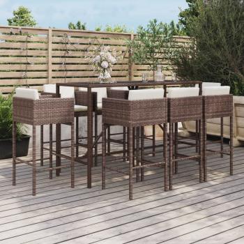 ARDEBO.de - 9-tlg. Gartenbar-Set mit Kissen Braun Poly Rattan