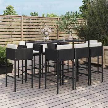 ARDEBO.de - 9-tlg. Gartenbar-Set mit Kissen Schwarz Poly Rattan