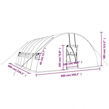 Gewächshaus mit Stahlrahmen Grün 36 m² 6x6x2,85 m