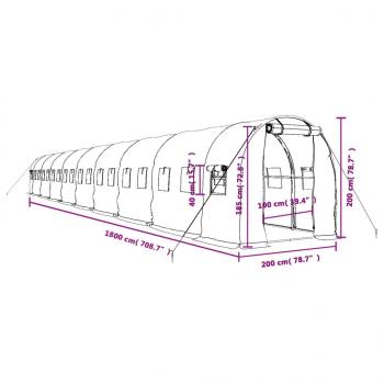 Gewächshaus mit Stahlrahmen Weiß 36 m² 18x2x2 m