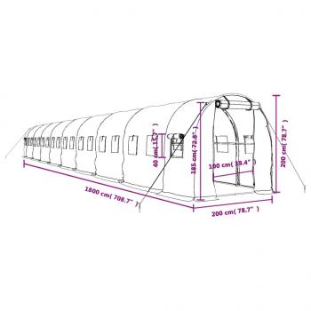 Gewächshaus mit Stahlrahmen Grün 36 m² 18x2x2 m