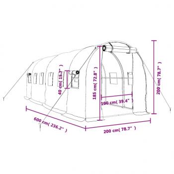 Gewächshaus mit Stahlrahmen Grün 12 m² 6x2x2 m