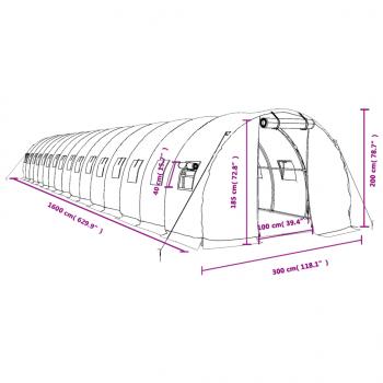 Gewächshaus mit Stahlrahmen Grün 48 m² 16x3x2 m