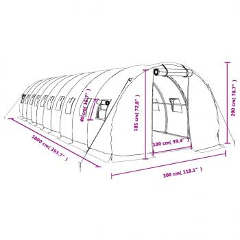 Gewächshaus mit Stahlrahmen Grün 30 m² 10x3x2 m