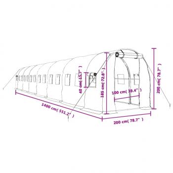 Gewächshaus mit Stahlrahmen Weiß 28 m² 14x2x2 m