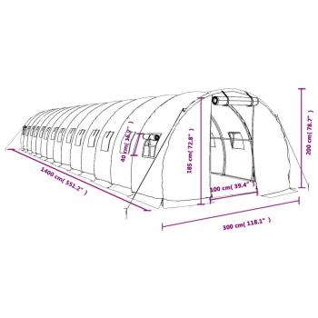 Gewächshaus mit Stahlrahmen Grün 42 m² 14x3x2 m